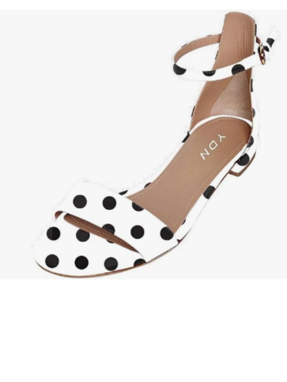 YDN White Dots Block Low Heel Sandals Open Toe Ankle Strap Patent Shoes